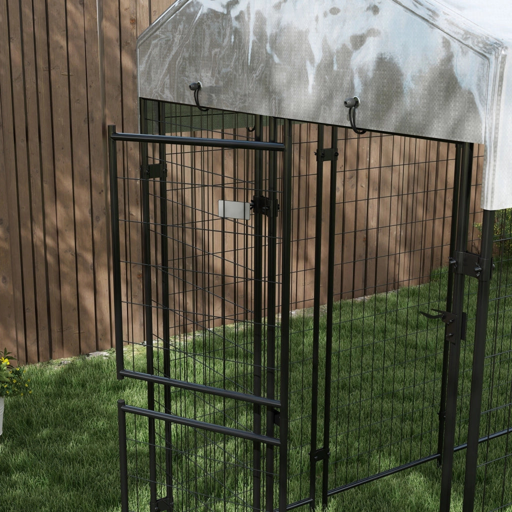 Recinto per Cani da Esterno con Tetto 239x121x183 cm in Metallo Argento