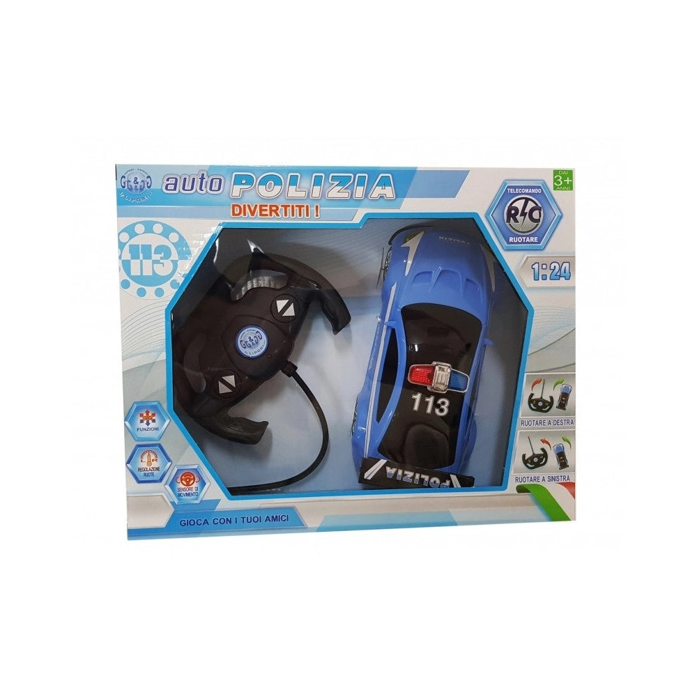 Trade Shop - Macchina Polizia 113 Telecomandata Rc 1:24 Luci Girevole Sensore Gioco Bambini -