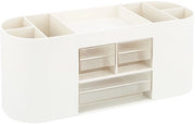 Organizzatore per ufficio - Pennaiole con 7 compartimenti e 3 coperchi, contenitore per spazzole per trucco, organizzatore per penna per ufficio, scuola, casa - Bianco (26 x 10 x 9,5 cm)