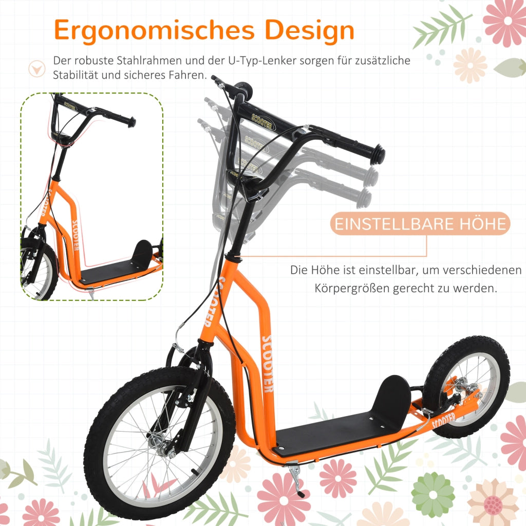 Monopattino per Bambini con Manubrio Regolabile e Freni ¨C zephmum ¨C Arancione 16 Pollici