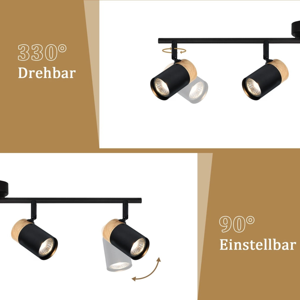 ZMH Lampada da soffitto 4 fiamme legno GU10 orientabile 330° per camera letto