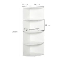 Libreria ad Angolo 4 Ripiani a Muro e Parete Legno 39.5x39.5x120cm Bianco