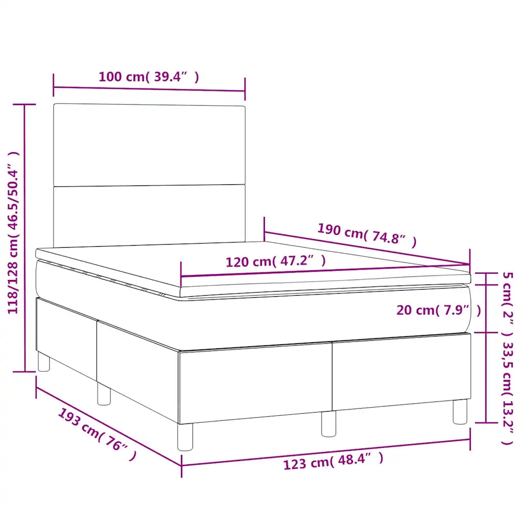 Letto a Molle Materasso e LED MarroneScuro 120x190cm in Tessuto