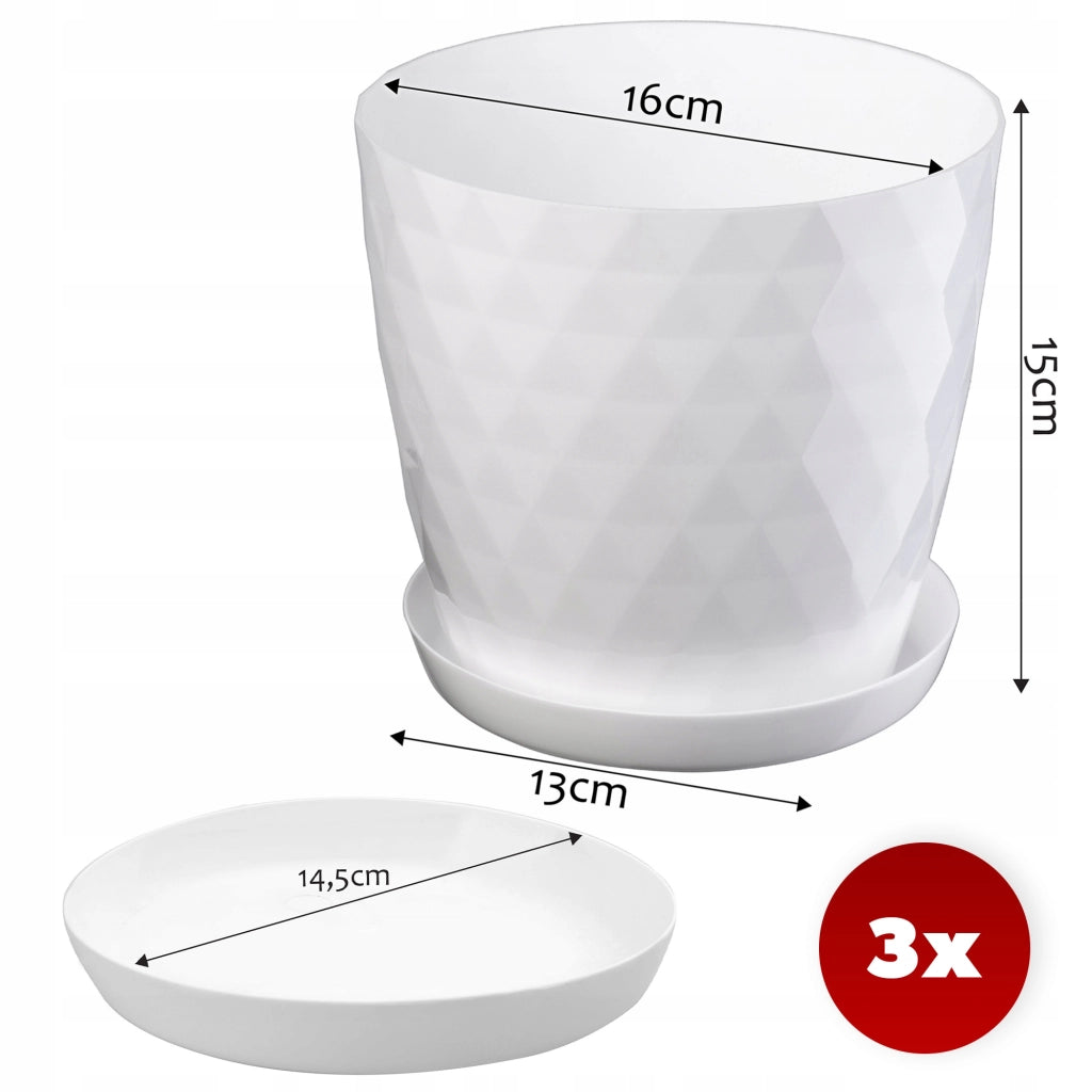 Vaso da fiori KADAX, fioriera, coperchio, 16 cm, supporto per fiori, plastica bianca, 3 pezzi.