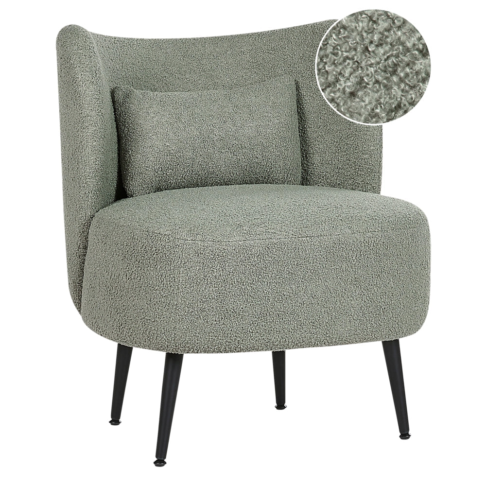 Poltrona da salotto con schienale curvo boucle verde stile glam elegante soggiorno