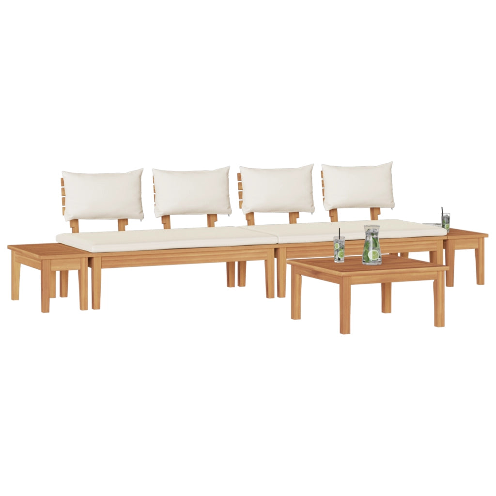 Set Panchina da Giardino  da 5 Pezzi con Cuscini in Legno Massello Teak