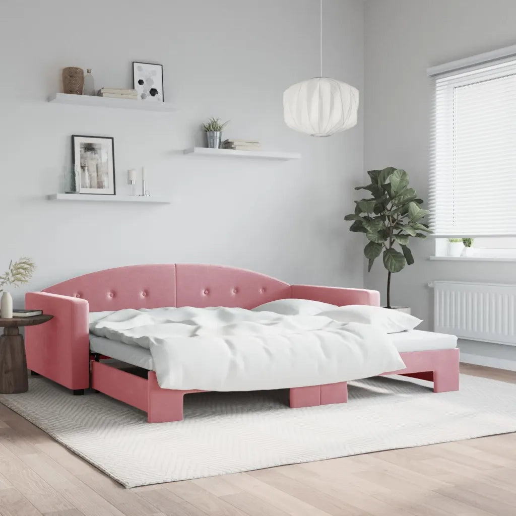 Divano Letto con Letto Estraibile-Sofa Letto-Daybed Rosa 100x200 cm in Velluto 975629