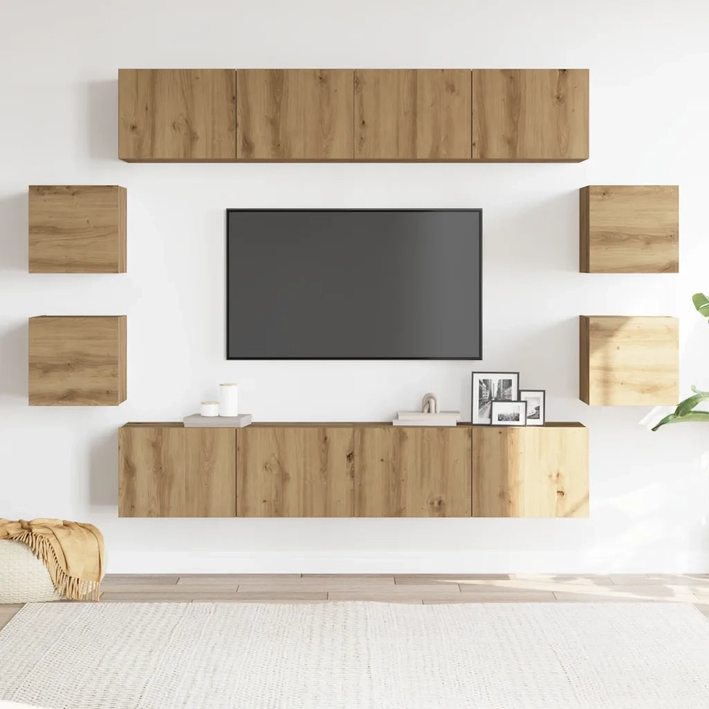 Set Mobile TV 8 pz | Armadietto TV | Mobile Porta TV Montato a Parete Rovere in Legno Multistrato