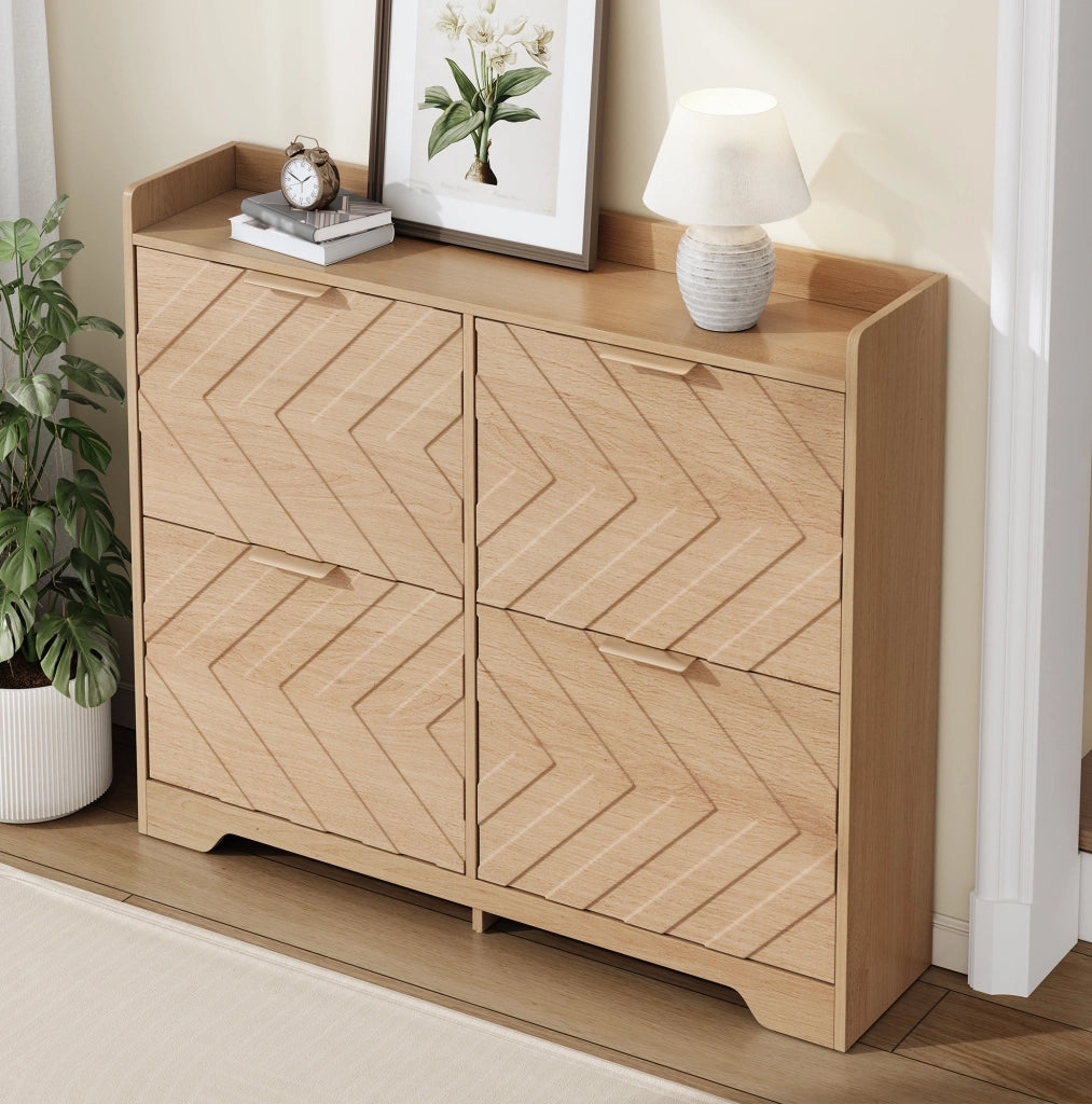 Scarpiera 105x24x90 cm naturale in MDF; 4 vani a ribalta