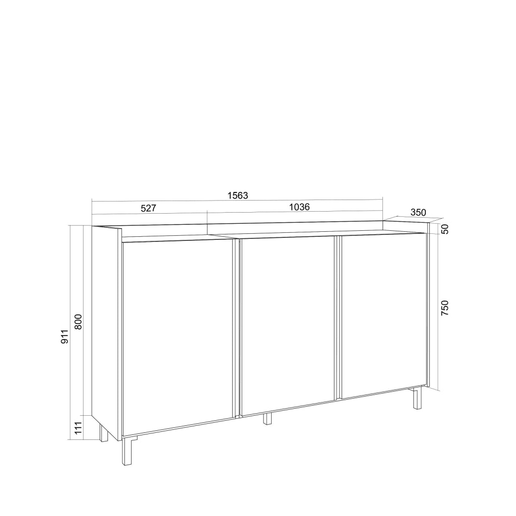 Credenza, Mobile, Cucina, 156x91x35 cm, 3 Porte, Design industriale, LED, Rovere scuro e Nero