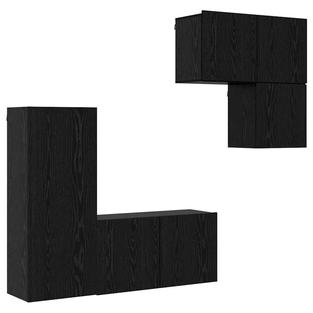 Mobile porta TV a parete moderno ed elegante 40,5 x 30 x 102 cm organizzato con ripiani in legno ingegnerizzato rovere nero 02_0056072