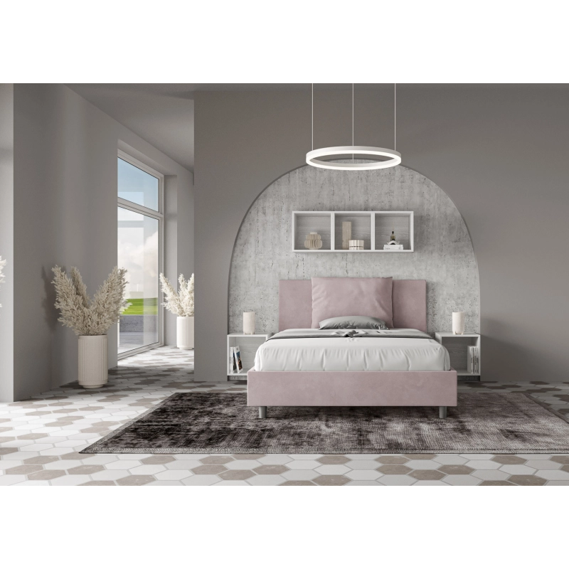Letto imbottito Matrimoniale francese 140x200 cm Antea - Senza rete,Glicine,Microfibra