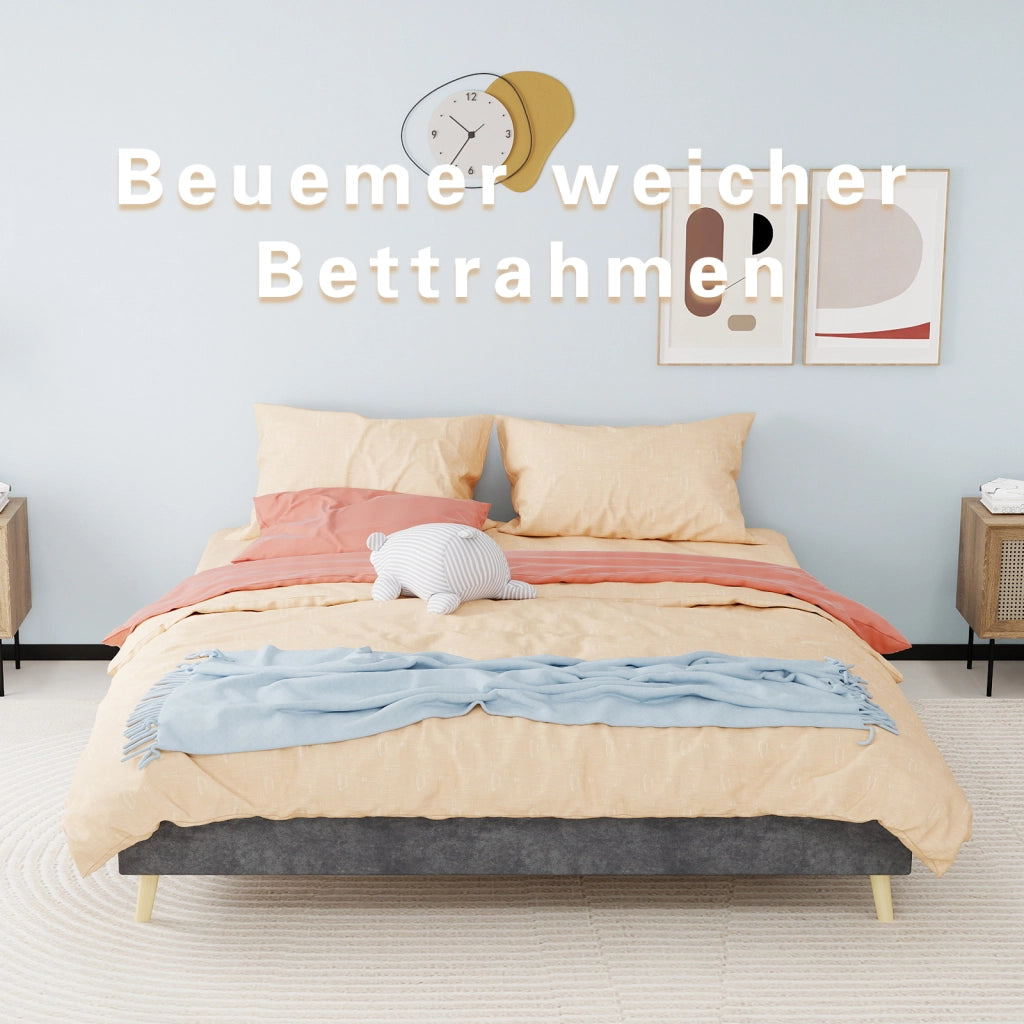 LETTO 160x200 cm Grigio in tessuto e metallo con testiera alta
