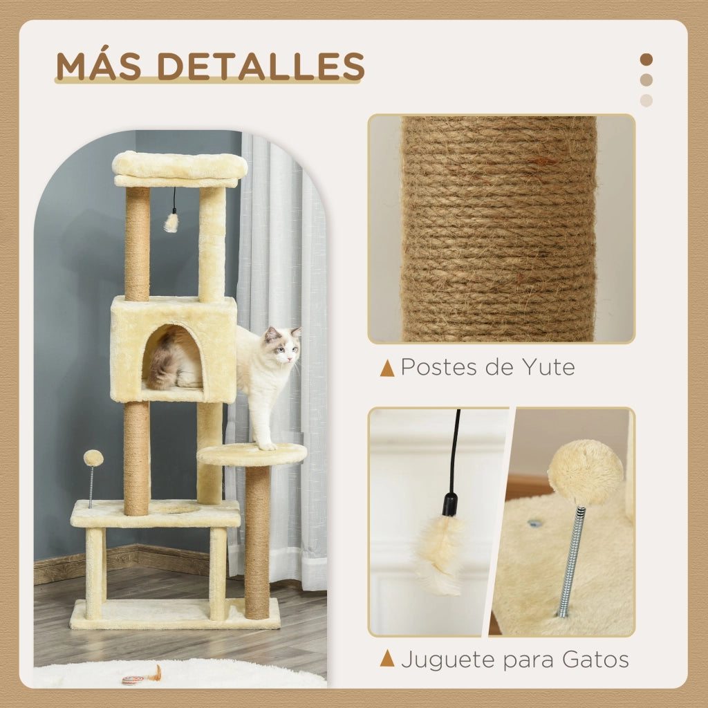 Albero tiragraffi per gatti con piattaforme e tane ¨C zephmum ¨C beige 60x34x136 cm