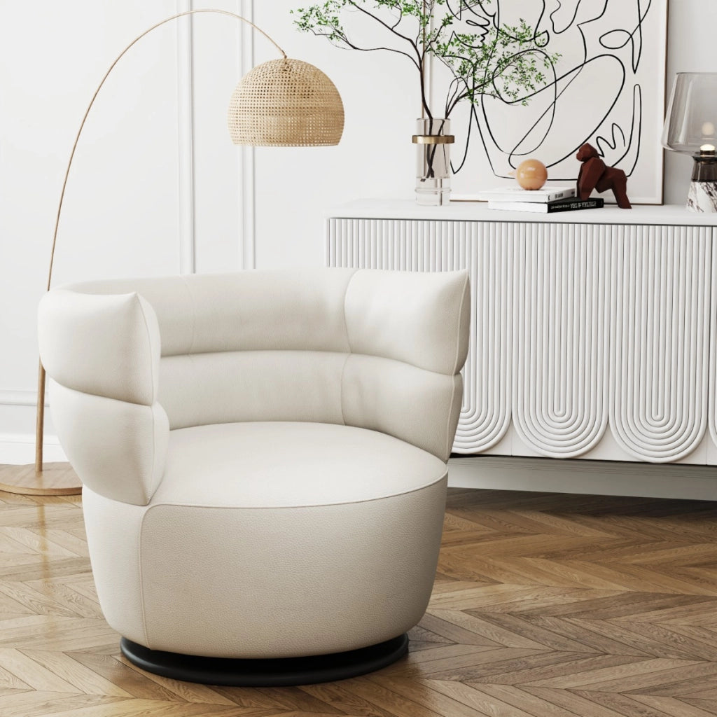 Poltrona girevole in pelle ROYAL 2359, Poltrona ergonomica design moderno con base rotante-Divani