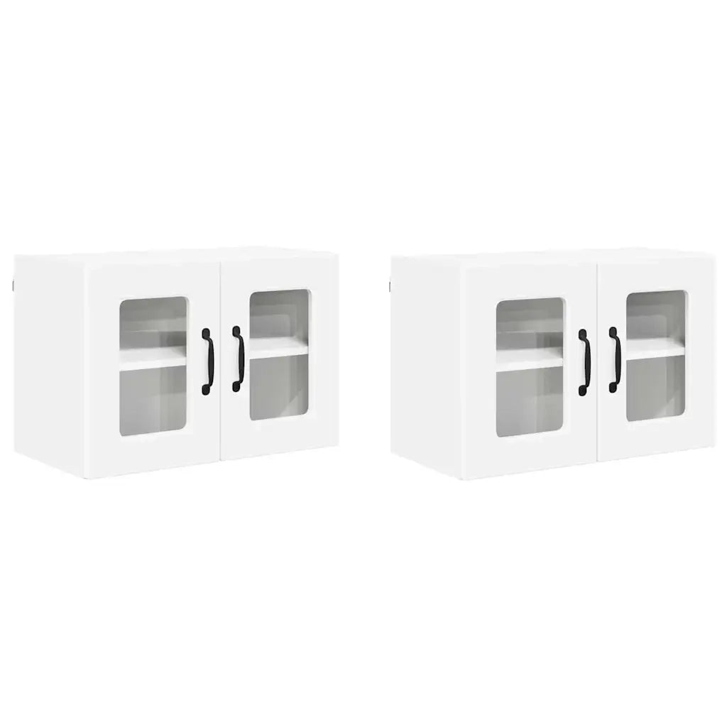 Pensile da cucina | Mobile in vetro da parete PORTO 2 pz Bianco 60 x 31 x 40 cm