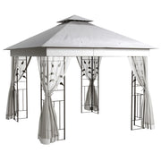 Gazebo Giardino 3x3m Doppio Tetto ¨C Xylo ¨C Impermeabile con Zanzariera Grigio Chiaro