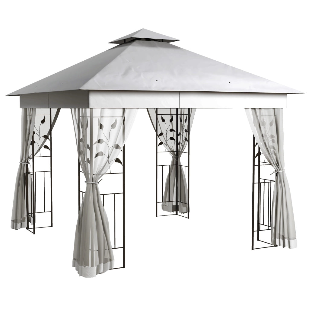 Gazebo Giardino 3x3m Doppio Tetto ¨C Xylo ¨C Impermeabile con Zanzariera Grigio Chiaro