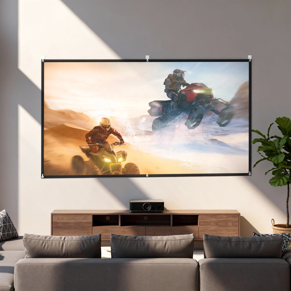 Telo per Proiettore 100" 16:9 HD 4K-8K Pieghevole e Portatile Antipiega e Lavabile Bianco