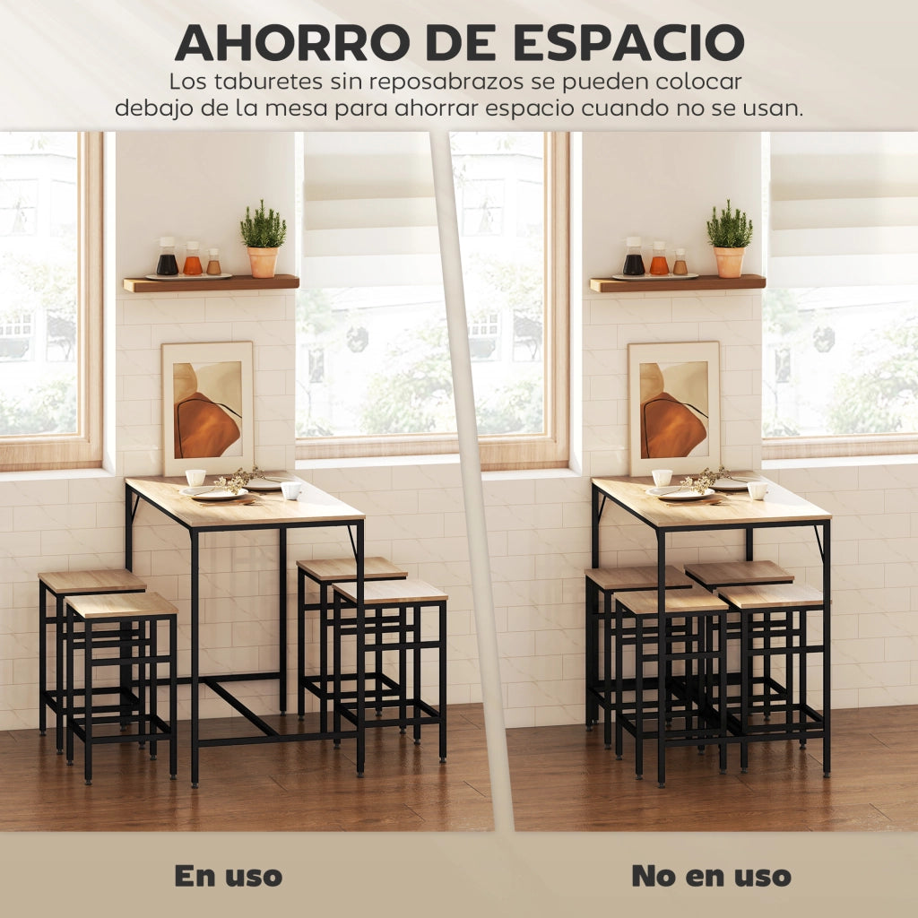 Set tavolo da bar e 4 sgabelli ¨C zephmum ¨C nero e rovere 100x60x88 cm 32x32x57 cm