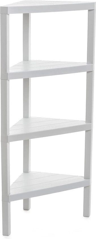 Pannello angolare Lombok, 4 altezze, polipropilene, BPA-free, effetto legno, pompe antiscivolo, massimo 10 kg per pannello, facile da montare. Dimensioni 33x33x100cm, colore bianco.