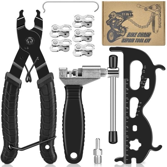 Kit di riparazione per catena di bicicletta - set di attrezzi per bicicletta - chiave per catena - misuratore di catena - 5 paia di viti - preciso e veloce