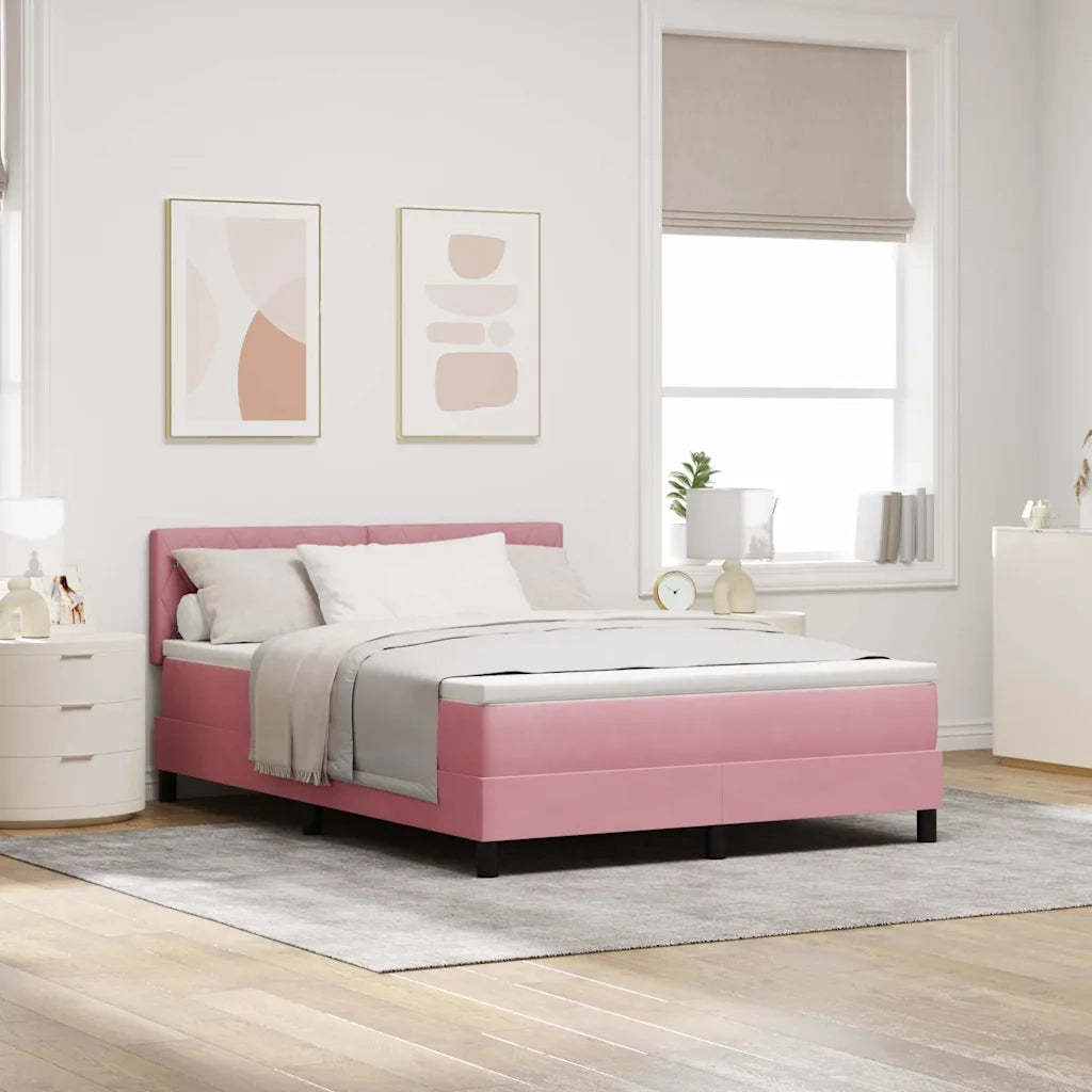 Letto a molle con materasso Rosa 140 x 200 cm Velluto 3339115