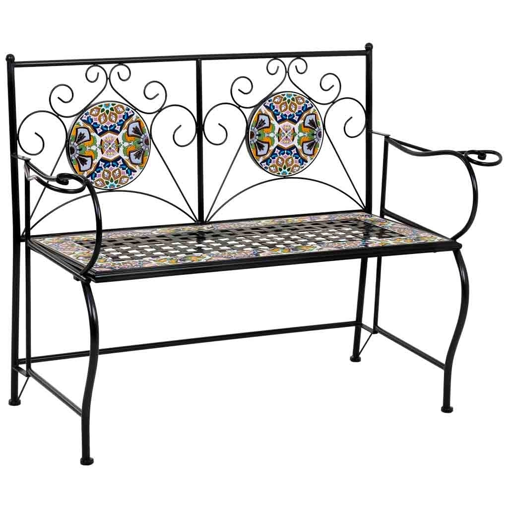 Panca in mosaico nero e ferro battuto 110x50x88h cm
