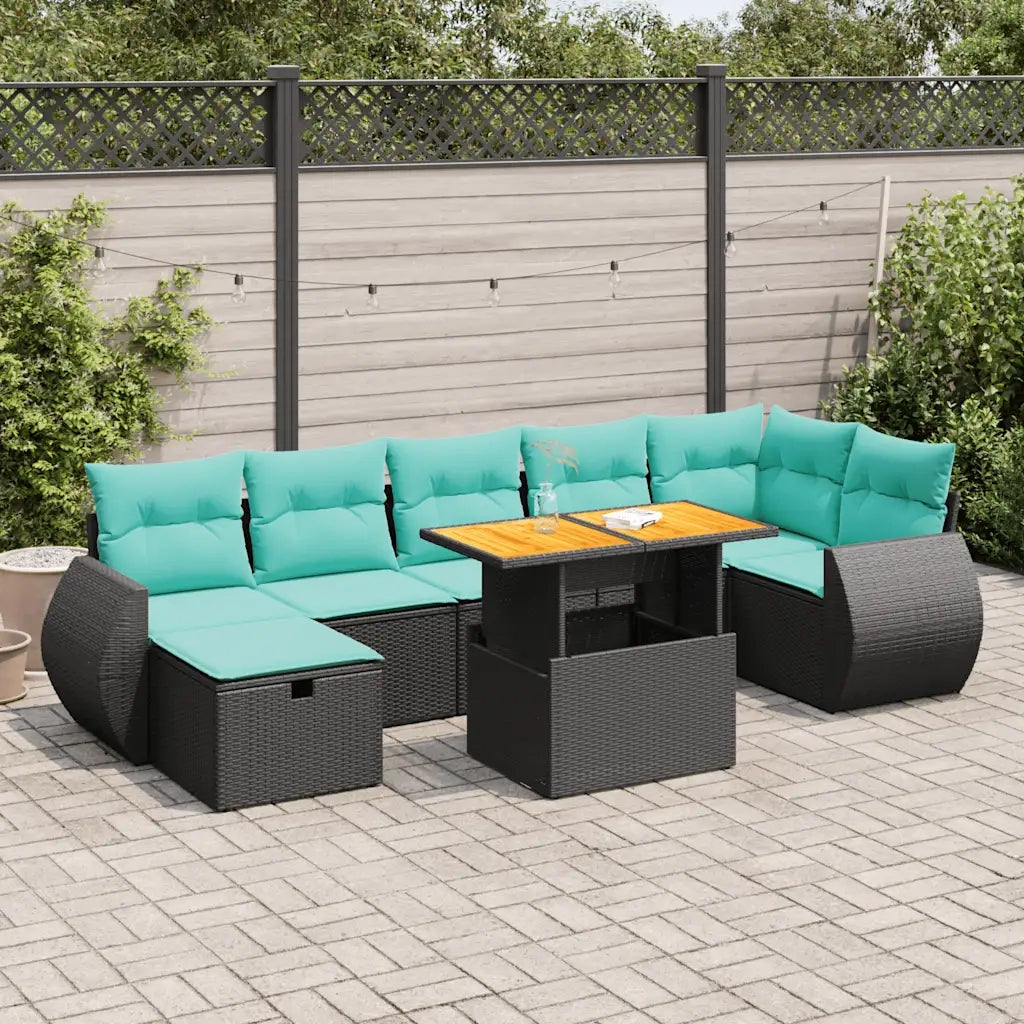 Set Divani da Giardino con Cuscini 8 pz Nero Polyrattan Acacia 3328065