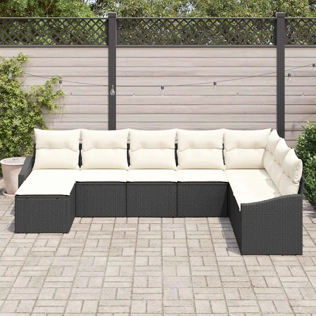 Set Divano da Giardino 8 pcs Nero e Crema polyrattan 3355506