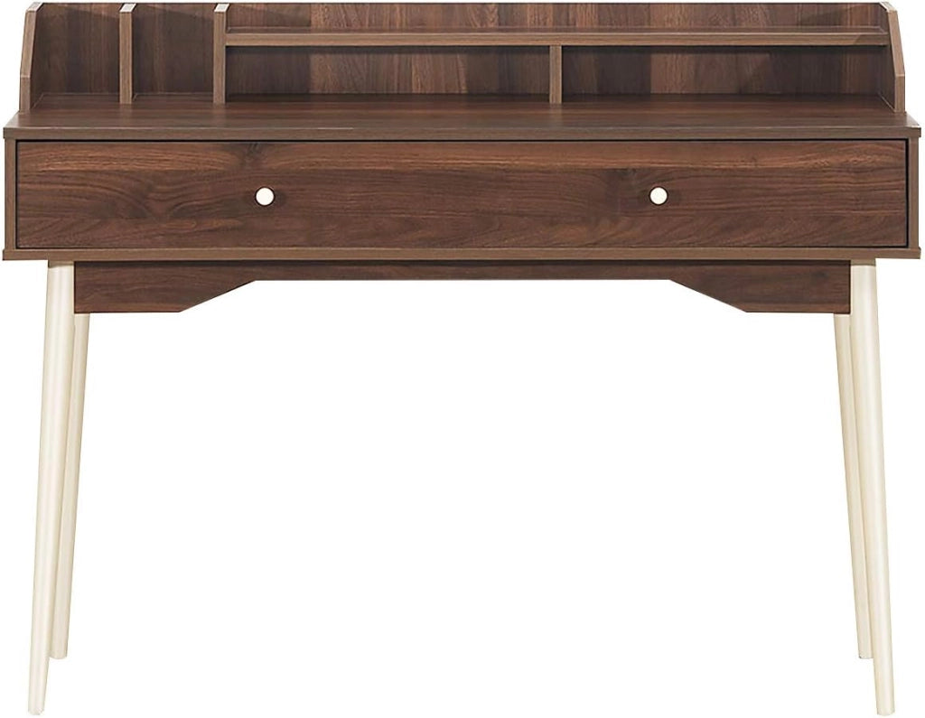 Scrivania per Computer con Cassetto, Tavolo da Ufficio Computer con Mensola Spaziosa, Mensola Aperta e Gambe, Scrittura per Soggiorno, Ufficio, Camera da letto (Naturale)