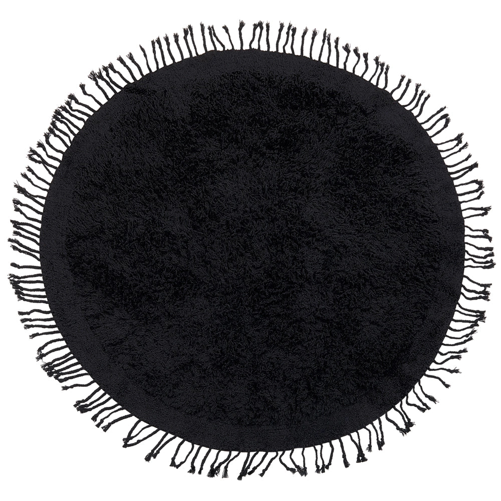 Tappeto rotondo in cotone nero ⌀ 140 cm con frange boho soggiorno camera da letto