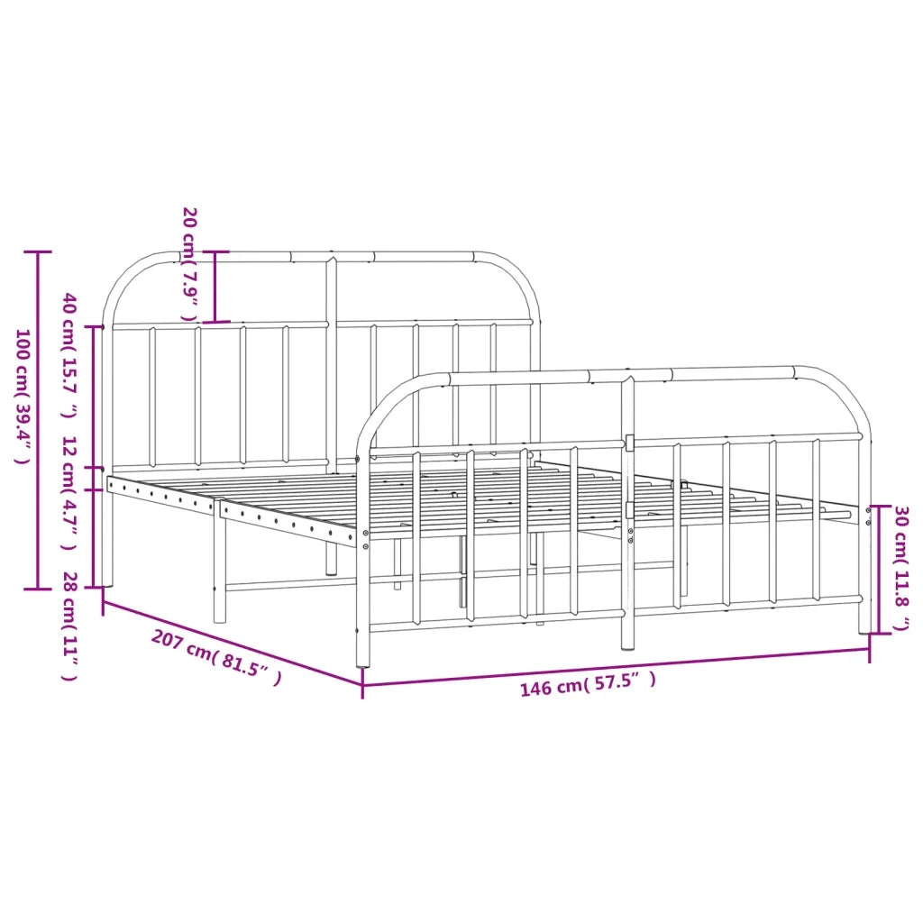 Letto matrimoniale | Letto per adulti | Giroletto con Testiera e Pediera Metallo Bianco 140x200 cm