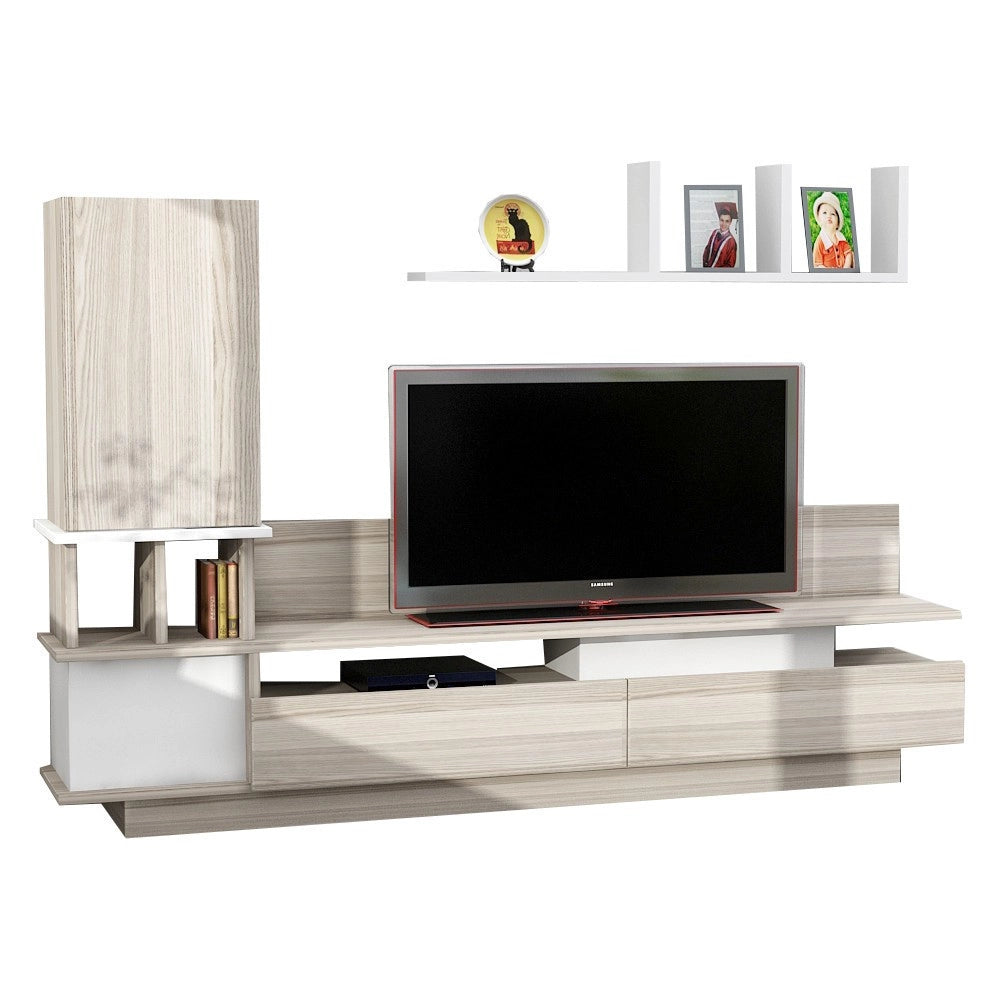 Mobile TV in legno "Como" con mensola a muro - 149 x 31 x 117 cm - Grigio chiaro