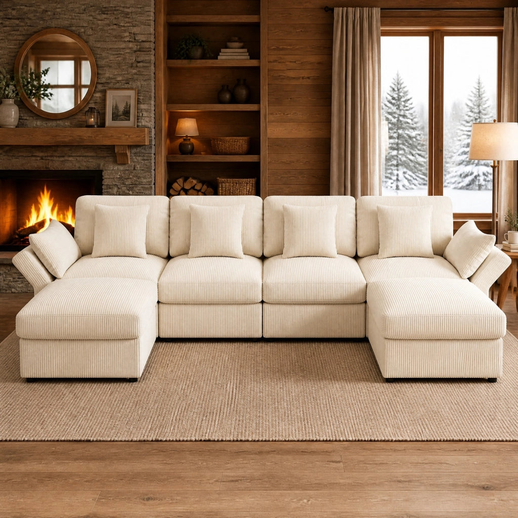 DIVANO angolare modulare 290x159,5x89 cm in corduroy beige 4-6 posti