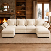 DIVANO angolare modulare 290x159,5x89 cm in corduroy beige 4-6 posti