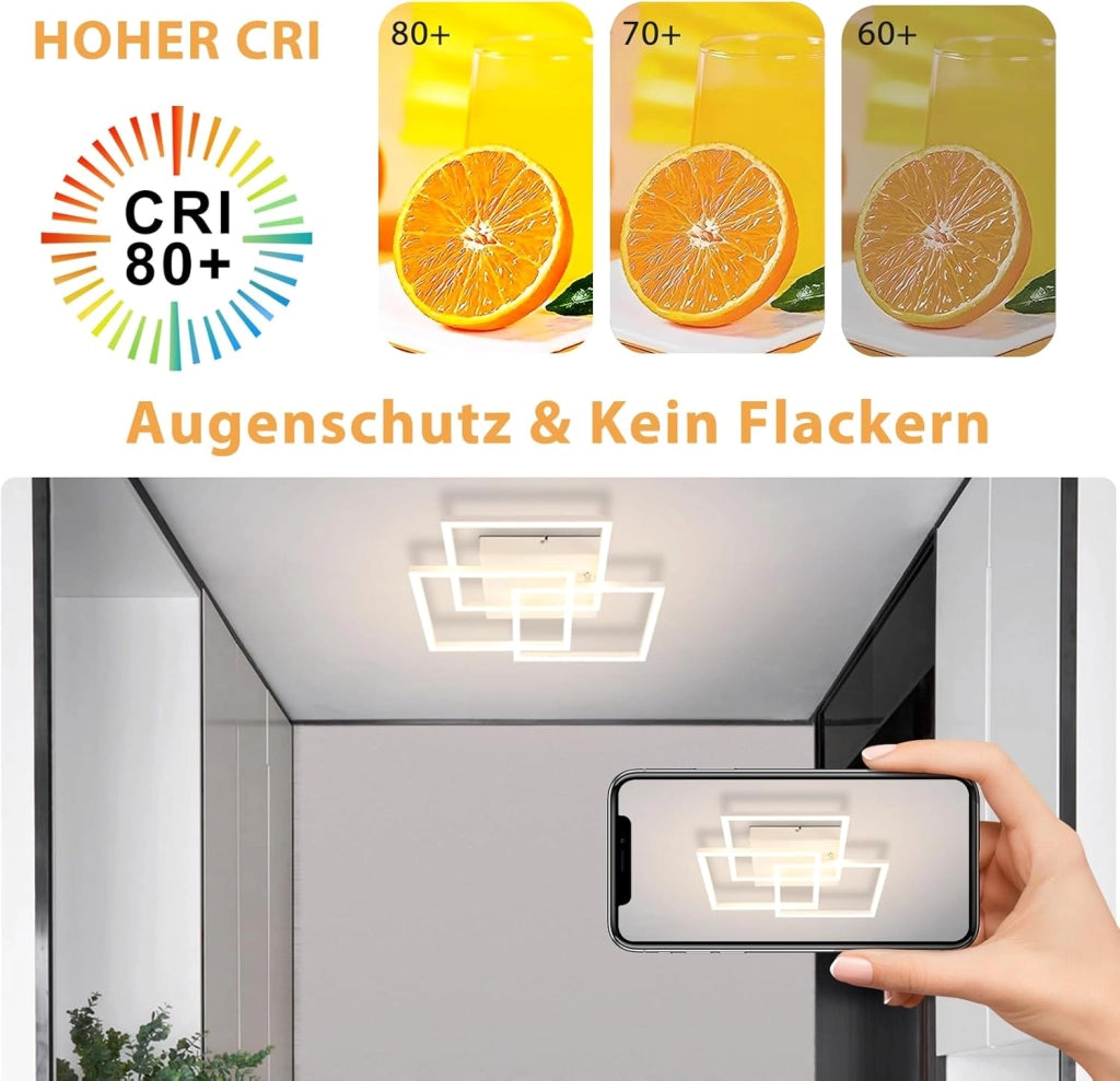 ZMH Lampada da soffitto plafoniera LED moderna nera 3000-6500K per soggiorno cucina ufficio
