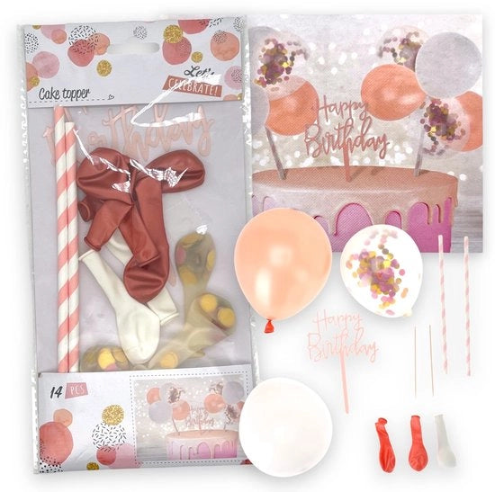 Set di decorazioni per torte - 14 pezzi - Compleanno - Decorazioni per cupcake - Compleanno - Design unico - Ideale per feste - Decorazioni per torte