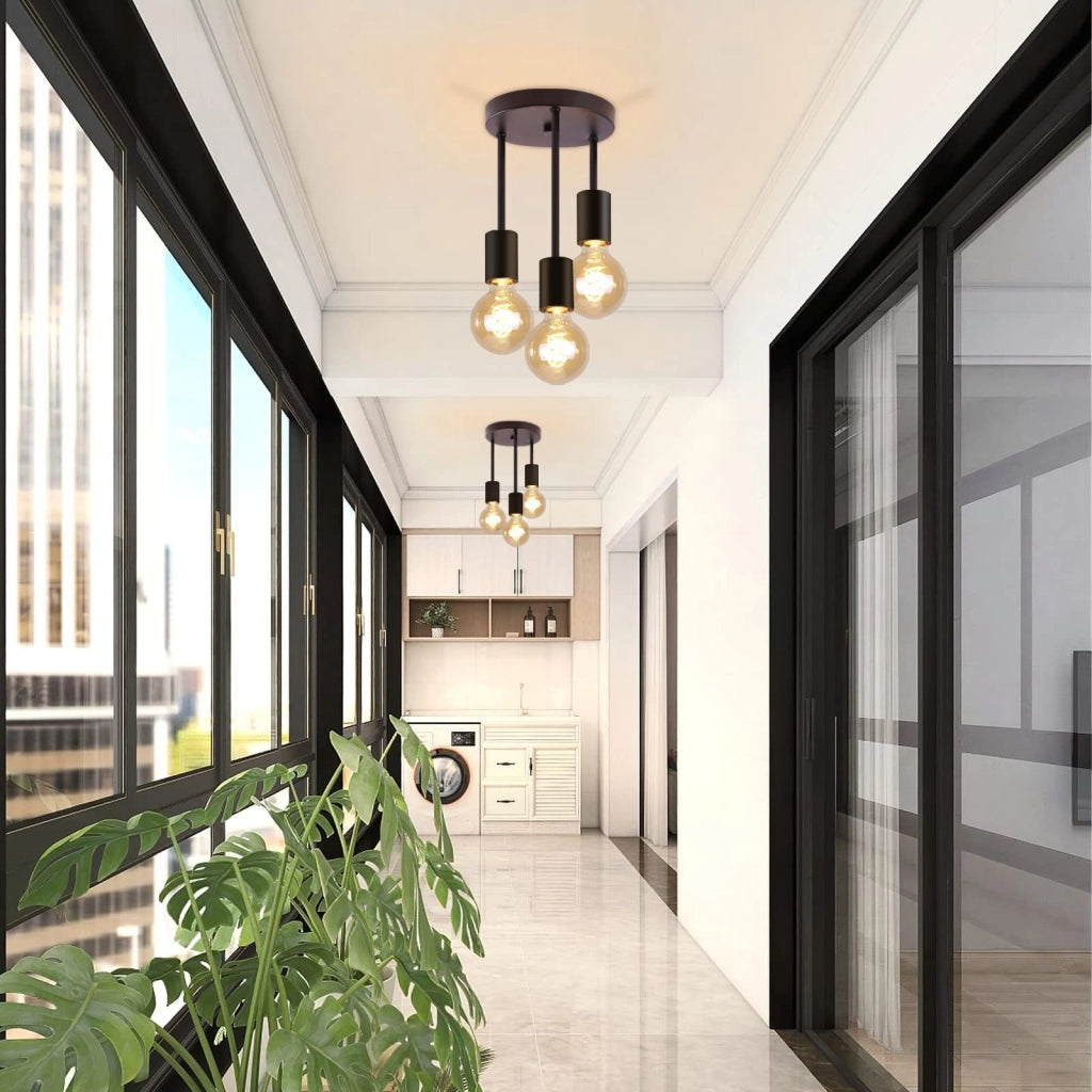 ZMH Faretto da soffitto neri tripli E27 stile industriale retrò per ristorante corridoio soggiorno senza lampadina