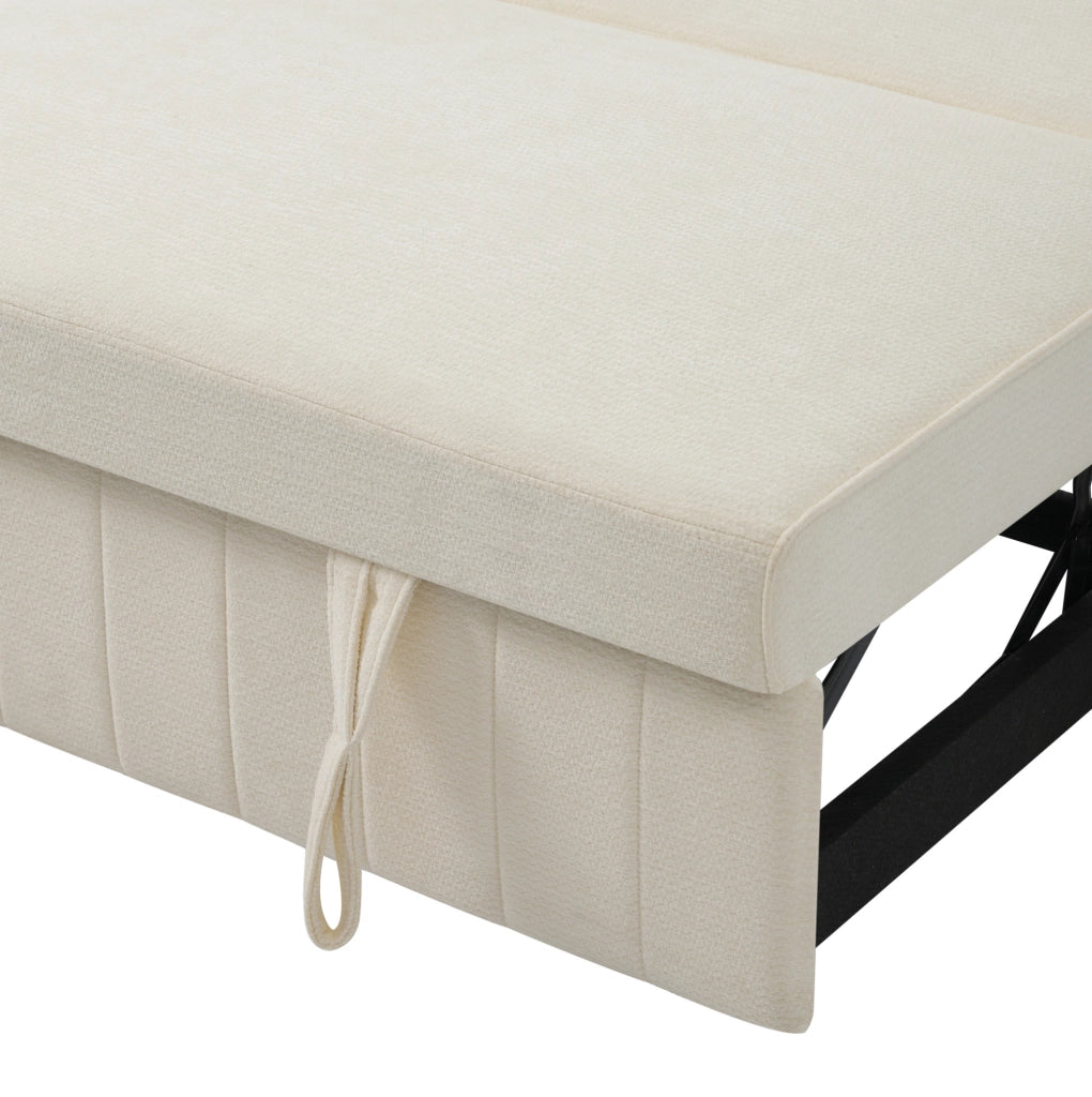 Divano letto 2 posti in chenille beige 140x137x84 cm con USB e schienale reclinabile