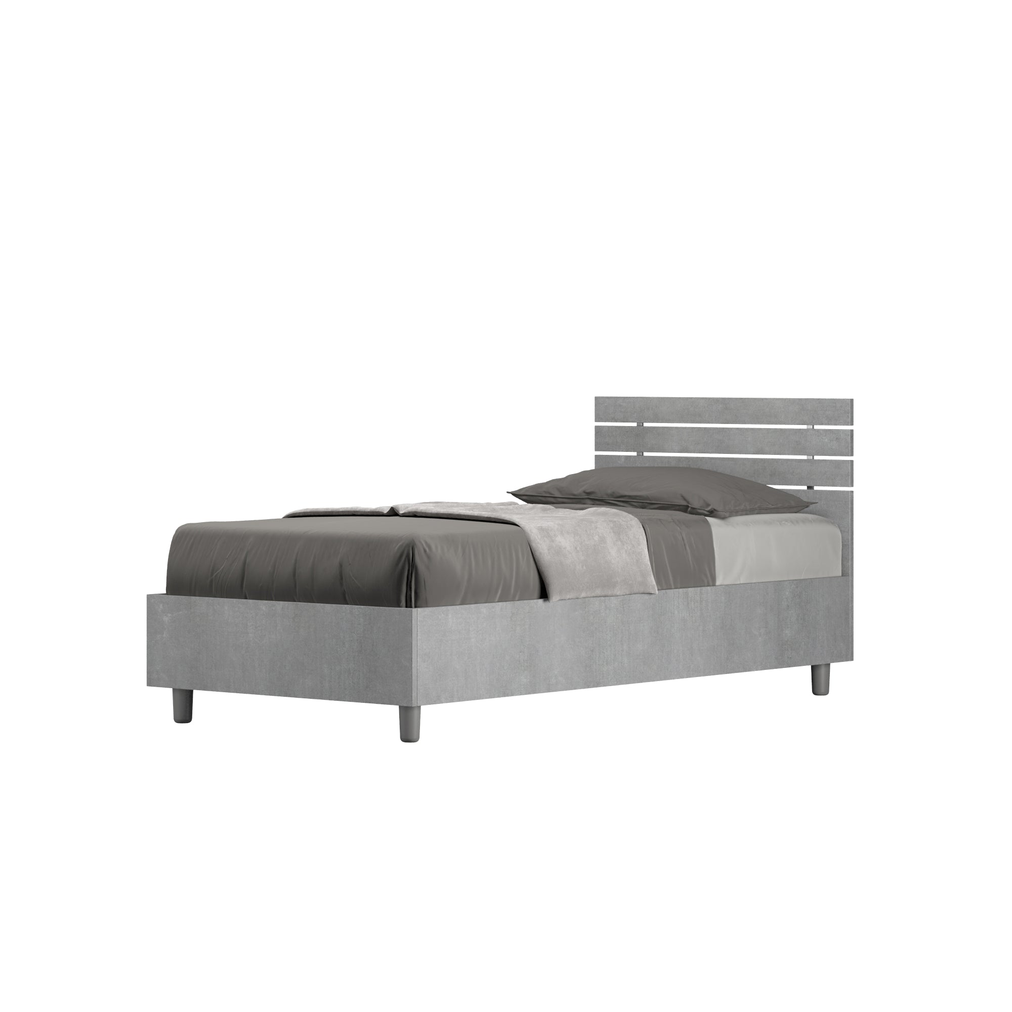 Letto Singolo 80x190 cm con Rete Ankel Testata Doghe Dritta Cemento