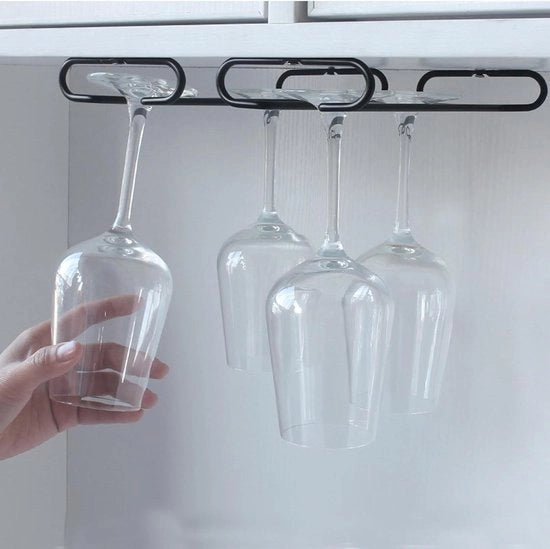 Sostegno per bicchieri da vino appeso per 2 bicchieri neri con viti per uso domestico, bar, cucina e ristorante