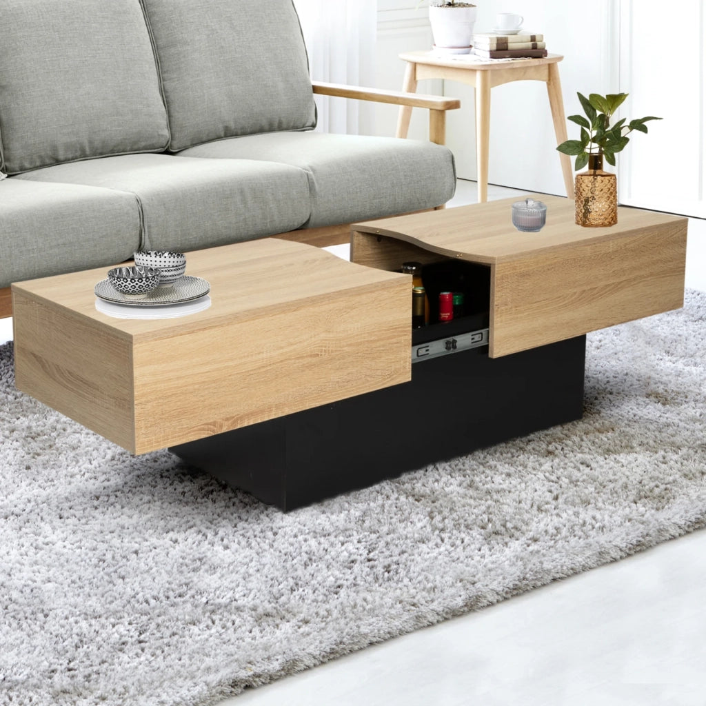 IDMarket - Tavolino scorrevole MARTA in legno nero e finto faggio