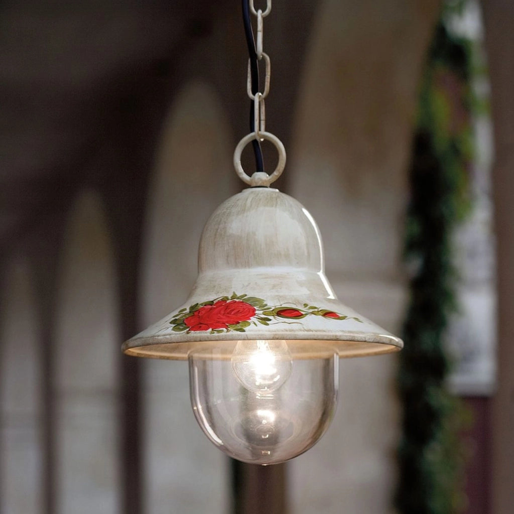 Sospensione Esterno Classica Imperia Metallo Ceramica Bianco Sfumato 1 Luce E27