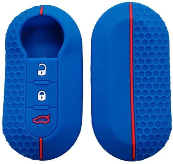 Chiave Silicone Hoes - Protezione Chiave - Blu - Copertura Chiave - Adatto per Fiat e Peugeot - 3 Bottini