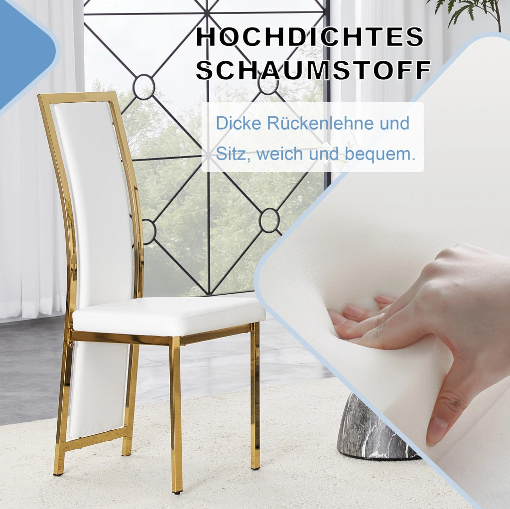 Set di 2 sedie da pranzo moderne bianco e oro con schienale alto; in PU e metallo; 109 cm