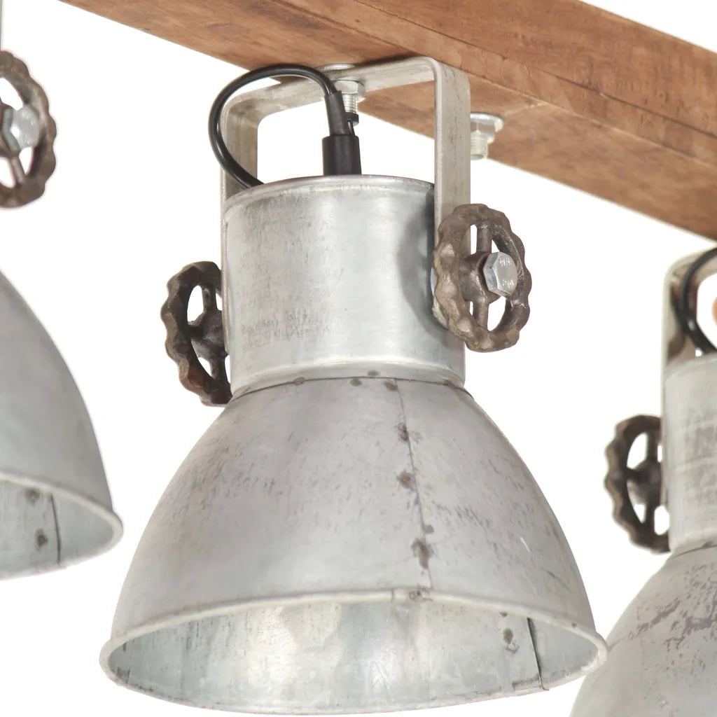 Lampada a Sospensione Industriale Argento E27 Legno di Mango 320521