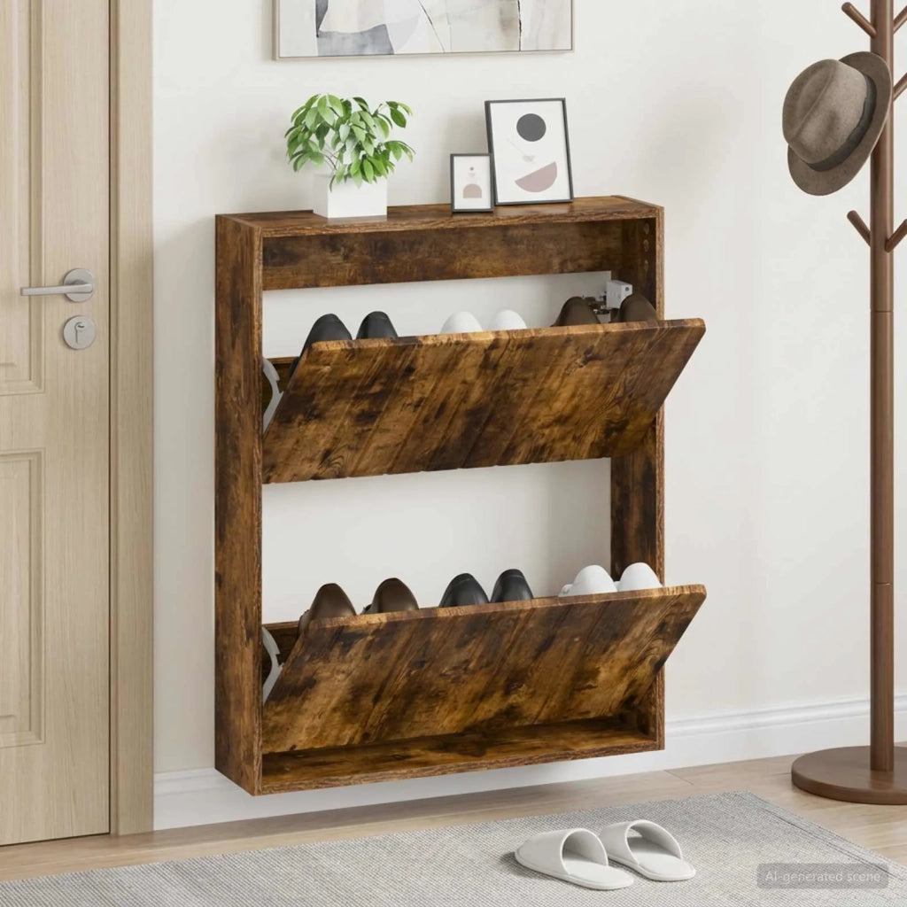 Mobiletto per Scarpe da Muro ZWOLLE 71 x 17 x 86 cm Rovere Fumo 896420