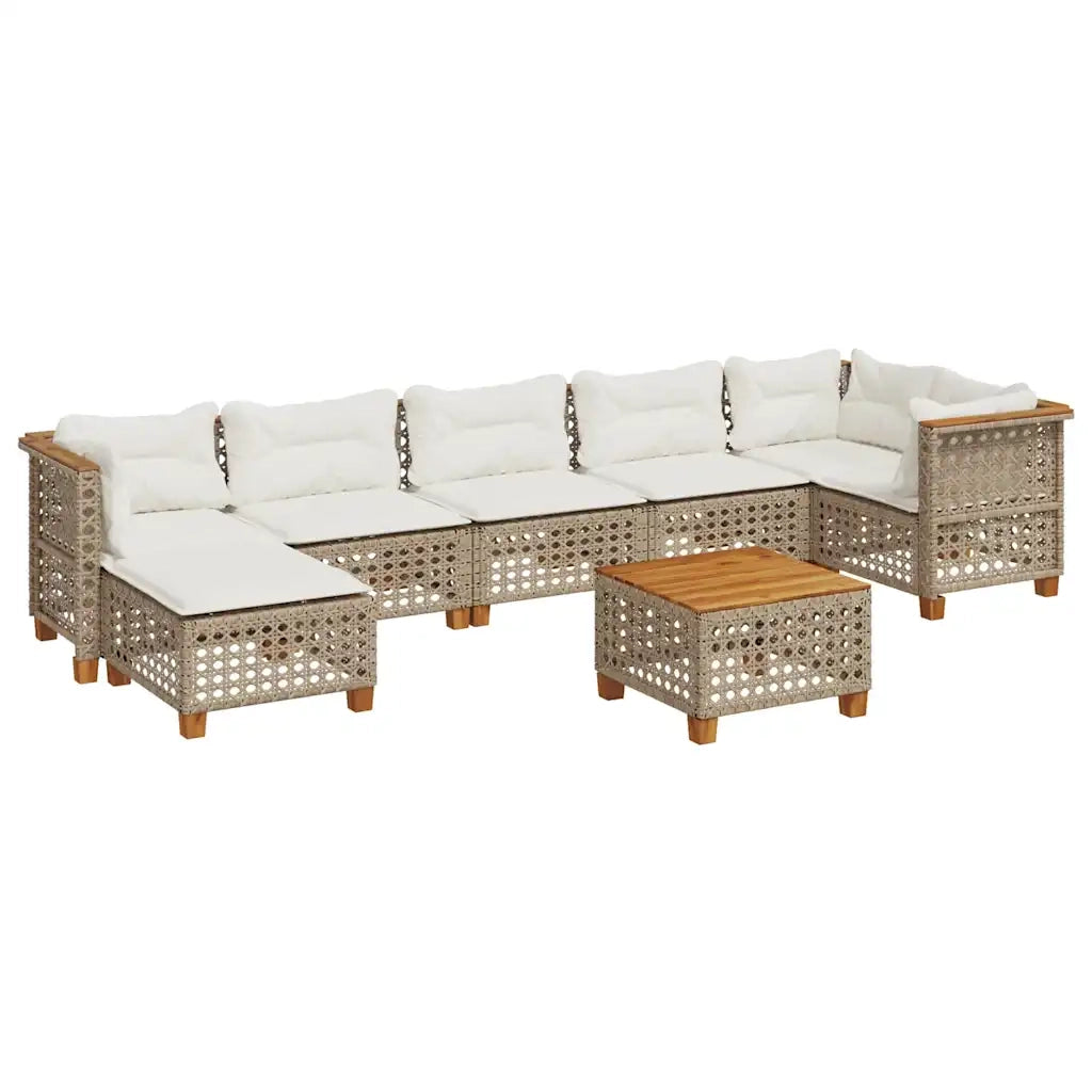 Set Divano da Giardino 8 pz con Cuscini Beige in Polyrattan