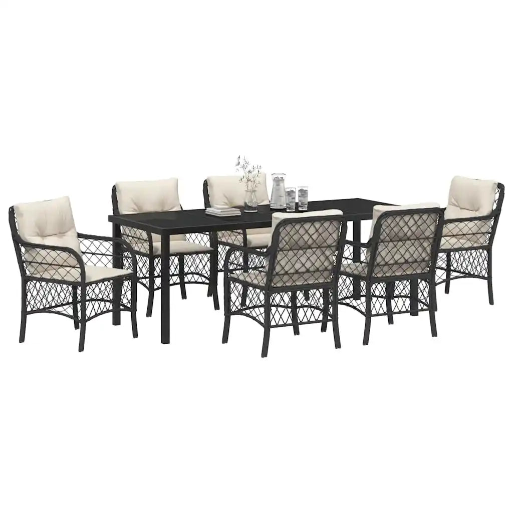 Set da Pranzo per Giardino con cuscino 7 pcs Nero polyrattan 3380202
